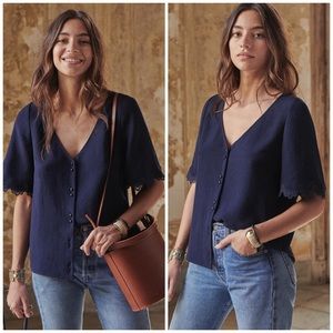 NEW Sézane Aretha Lace Trim Blouse